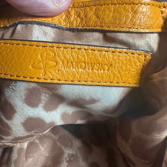 B Makowsky Orange Leather Crossbody Shoulder Bag Purse Adjustable Strap Medium - Picture 14 of 16